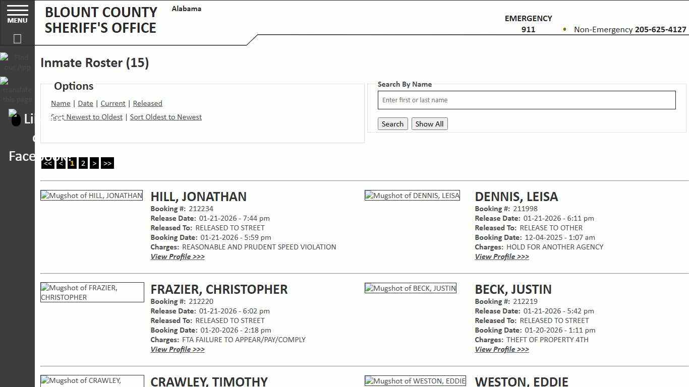 Inmate Roster - Released Inmates Booking Date Descending - Blount County Sheriff AL
