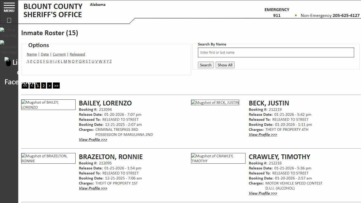 Inmate Roster - Released Inmates - Blount County Sheriff AL